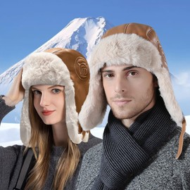 JFAN PU Winter Hat with Ear Flaps Unisex Warm Ushanka Russian Hat Windproof Ski Hat Vintage Aviator Hat for Outdoor Skating Cycling, gray