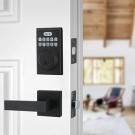 Keyless Entry Door Lock with 2 Handles, Electronic Keypad Deadbolt Front Door Lock Set, Auto-Locking, Anti-Peeping Password, Easy Installation, Matte Black