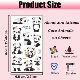 Children's Tattoo 20 Sheets Cute Animals Temporary Tattoo Sticker Set for Girls Boys Children's Tattoos Waterproof for Birthday Gifts Children's Birthday Party Bag Festival Party Decoration