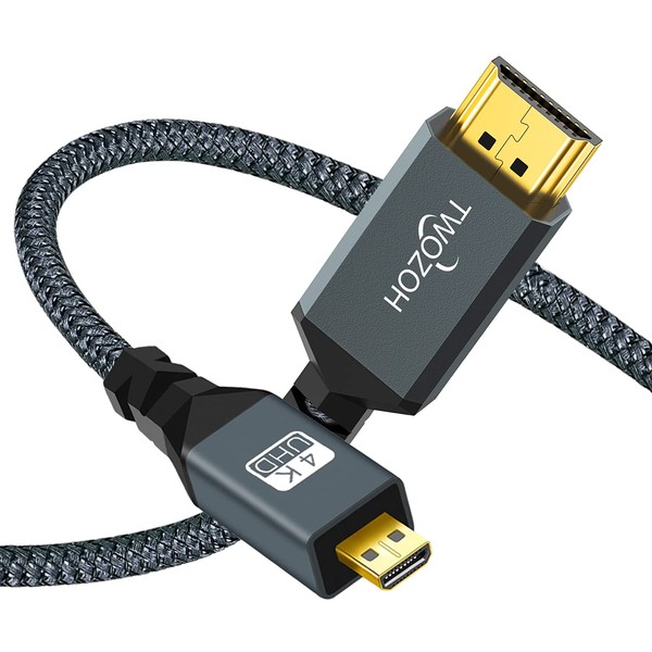 Twozoh Micro HDMI to HDMI Cable 1M (HDMI Micro Type D Male to HDMI Type A Male) 3D 4K 1080P @60Hz High Speed Micro HDMI Compatible with GoPro Digital Camera Action Camera and More Nylon Braided