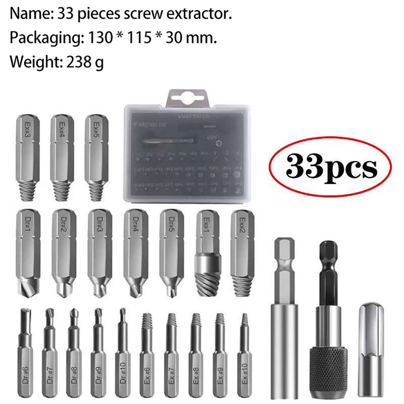 33Pcs Damaged Stripped Screw Extractor Set for Broken Screw All