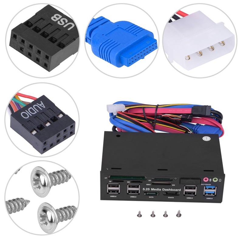 5.25inch Media Dashboard Front Panel Audio, Multi Card Reader with