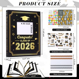 Pasimy Graduation Scrapbook Kit A4 Photo Album 60 Pages Removable DIY Memory Scrap Book Grad Picture Album with Stickers Holds 4x6 5x7 8x10 Pictures for Grad Class of 2026 Graduation Gifts(2026)