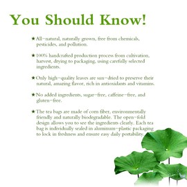 Soilmount 100% Natural Lotus Leaf Tea, Dried Lotus Leaf, Chinese Herba, Decaffeinated Loose Leaf Tea, (Heye/荷葉/연잎) Non-GMO,Caffeine-Free, 18 Bleach-Free Tea Bags