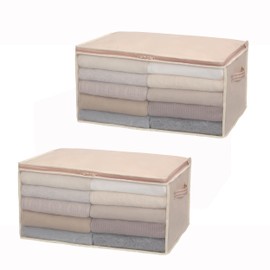 Towa Sangyo 85639 Clothing Storage Bag, Storage Bag, SN, Clothes Organizer, Beige, Approx. 19.7 x 9.4 x 12.6 inches (50 x 24 x 32 cm), Set of 2