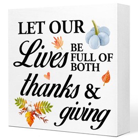 Fall Table Decor,Let Our Lives Be Full of Both Thanks and Giving Wood Block Sign Desk Decor,Rustic Autumn Harvest Seasonal Wooden Box Sign Decor for Farmhouse Home Shelf Table Decoration Q683