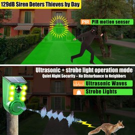 Solar Outdoor Motion Sensor Alarm - Ultrasound & Alarms 129db Motion Detector Loud Noise Maker,Strobe Light,for Home, Villa,Yard,Chicken coop,Farm,Barn.4 Work Modes.Say Goodbye to The Intruders 1Pack