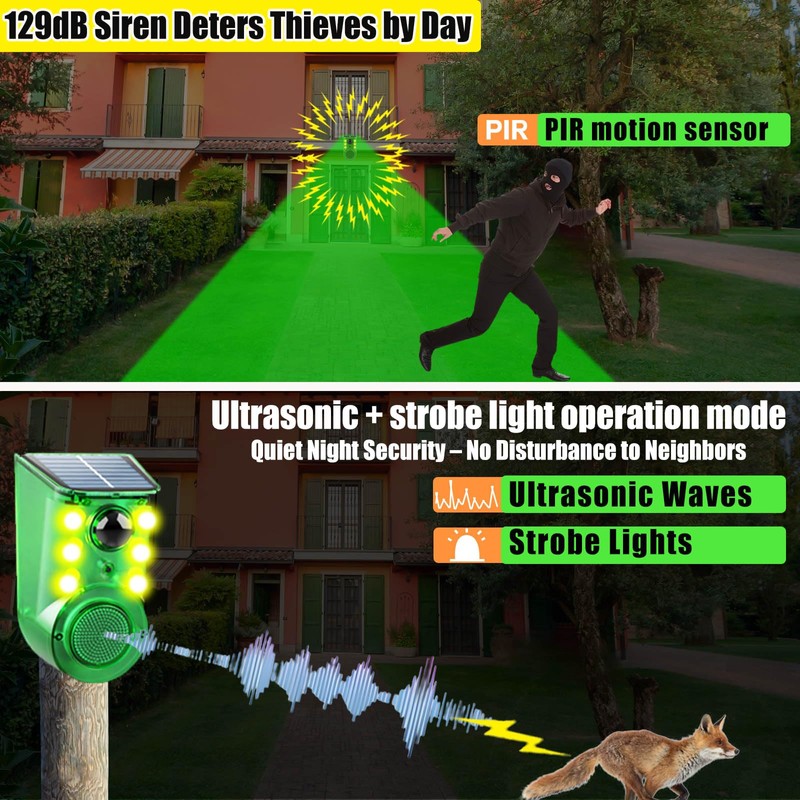 Solar Outdoor Motion Sensor Alarm - Ultrasound & Alarms 129db