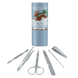 Dachshund Dashing Through the Snow Winter Christmas Stainless Steel Manicure Pedicure Grooming Beauty Care Travel Kit