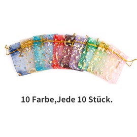 JOFONY Organza Bags, Pack of 100 Organza Bags, Colour Mix Jewellery Bags with Drawstring, Organza Gift Bag for Festival Party Wedding Gift (7 x 9 cm)