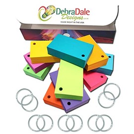 Debra Dale Designs - Made Right in the USA - 900 Blank Hole Punched Pocket-Size Note Cards - 2" x 3-1/2" - 10 Bright Colors - 10 Metal Book Rings - Standard 65# Cover Card Stock - 176 GSM