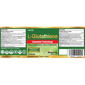 Herba Herba Liposomal Glutathione Supplement - 600mg Per Day | 60 Vegetable Capsules | L-Glutathione Reduced Active Form with Liposomal Delivery Technology | Source of Antioxidants | NPN from Health Canada