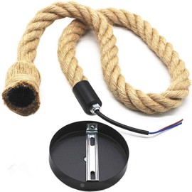 COOBATG Hemp Rope Chandelier Single Head;Pendant Lamp E27 Base Ceiling Lamp;Retro Pendant Light Cord- DIY Home Decoration