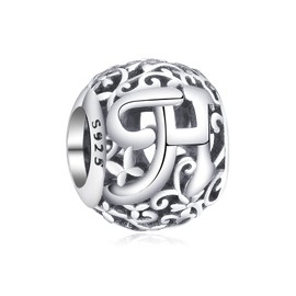 Annmors Women's Letter A–Z Charms for Bracelet 925 Sterling Silver Pendant Vintage Alphabet Bead Spell the Word Collection, Cubic Zirconia