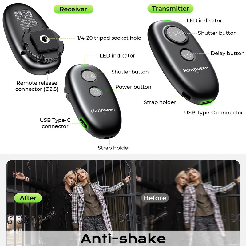 Hanpusen Rechargeable Camera Remote Shutter Release for Canon