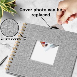 Vienrose DIY Photo Album 20.5 x 20.5 cm, DIY Scrapbook Spiral Album with 40 White Pages, Linen Photo Album for Pasting for Families, Baby, Wedding, Anniversary, Birthday, Grey