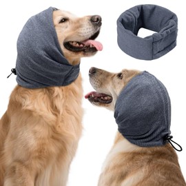Dog Calming Hoodie No Shake Ear Wraps for Dogs, Dog Head Wrap Quiet Ears Cover for Noise Reduction Anxiety Relief, Adjustable Pet Head Covers Muffs for Hematoma,Thunder,Fireworks, Vet Visits (Grey,L)
