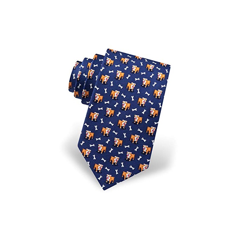 Men's 100% Silk Fetchin Bulldog Dog & Bones Animal Tie