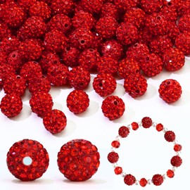 Dowarm 110PCS 10MM Red Rhinestone Beads for Jewelry Making, Round Rhinestone Clay Beads for Crafts Bracelet Baseball Necklace Beaded Pen, Polymer Shamballa Pave Disco Ball Diamond Beads
