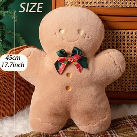 Plush Christmas Cushion Toy Gingerbread Plush Man Cushion Christmas Plush Toy 45 cm 3D Christmas Tree Lumbar Cushion Santa Claus Cushion Plush Doll Sofa Throw Cushion (Gingerbread Man)