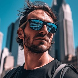 WOODONLY Wooden Retro Polarised Sunglasses - UV400 Protection Square Shades for Men and Women Perfect Gifts, Walnut Blue