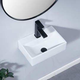 SHACO 14x10 Inch Wall Mount Bathroom Sink, Small Bathroom Sink with Wall Mount Screw, One Hole White Rectangular Modern Porcelain Ceramic Wall Mounted Sink for Laundry Half Bath Small Bathroom