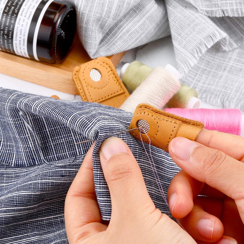 4 Pieces Leather Thimble Hand Sewing Thimble Finger Protector Coin