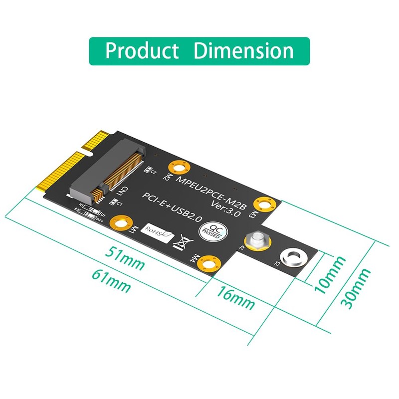 M.2 Key B to Mini PCI-E Adapter with Dual Nano