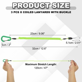 PATIKIL Coiled Lanyards with Buckle 47 Inch, 3 Pcs Retractable Safety Ring and Quick Release Detachable Buckle for Fishing Equipment Key Card Tool Tether Leash, Green