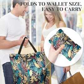 HYMUUNI Large Foldable Shopping Tote Bag Reusable Washable Grocery Bags Waterproof Lightweight beach bag Portable Shopper Bag with Zip for Daily Use Commute Travel Picnic (Leaves)