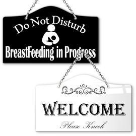 9"x5.35" Breastfeeding in Progress Hanging Door Knobs Hanger or Welcome Please Knock Hanging Sign Double Sided Signage Handmade Acrylic Plaque for Mother Nursery Baby Room Privacy Status