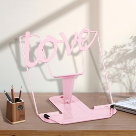 Adjustable Metal Book Stand Book Holder, Book Stand for Reading,Documents Holder, Sturdy Typing Stand for Cookbook Textbooks Tablet Music Books(Macaron Pink)