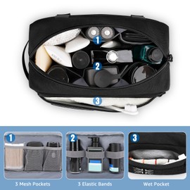 ETRONIK Tactical Travel Toiletry Bag Men, Water-resistan Mens Wash Bag with Molle System, Hanging Shaving Dopp Kit Shower Bag with Wet Pocket, Large Capacity Gym Toiletries Bathroom Bag, Black