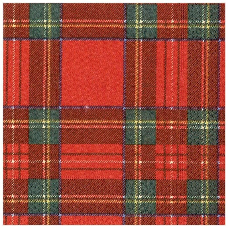 Caspari - Plaid Party Napkins, Red and Green, (Pack of