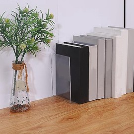 Geieold Bookends Bookshelf Transparent L-Shaped Book End Picture Book Album Shelves Storage Paper Clip Pack of 8
