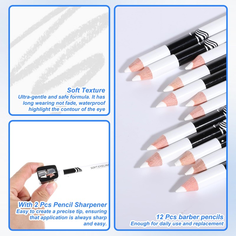 BOHUIZ 12Pcs White Barber Pencil with 2 Sharpener, Magic Hairline