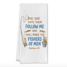 SereneHanctuary Christian Fisher Kitchen Towels, Fish Lover Gifts Dish Tea Towels, Matthew 4:19 Bible Verse Coastal Beach Decorative Hand Towel for Kitchen Bathroom, 16x24 Inch