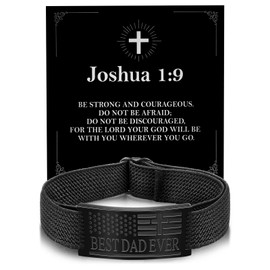 BEST DAD EVER Bracelet for Men Christian Gifts for Dad Engraved Joshua 1:9 Bible Verse Adjustable Stretch Stainless Steel Religious Bracelet Courage Present for Military Policemen Fathers Gifts