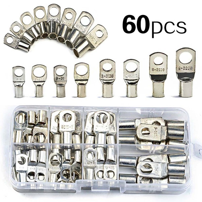 60Pcs SC Tinned Copper Lug Ring Wire Connectors Heavy Duty