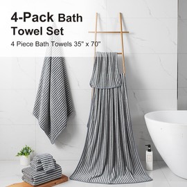 RAREBONE Large Bath Towels Set, Bath Sheets 35 x 70 inch, Microfiber Wavy Ultra Soft Highly Absorbent Towels 4 Piece for Bathroom, Gym, Hotel, Beach and Spa