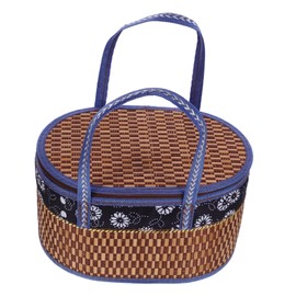 VILLFUL Handheld Woven Storage Basket with Handle Versatile Bamboo Container for Picnic Travel and Home Organization for Fruits Vegetables and Sundries