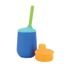 Nuby First Training Cup Set - Silicone Tumbler with Spout and Straw Combo - 4 oz - 6+ Months - Blue