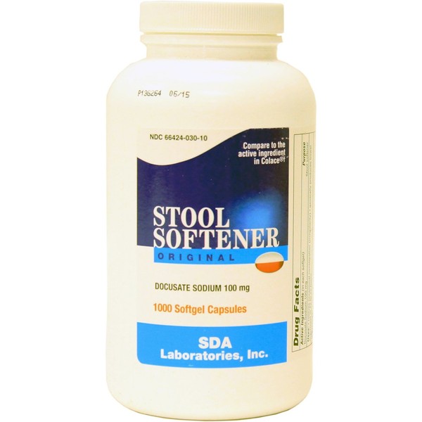 Stool Softener Docusate Sodium 1000 Softgels, Compares to Colace, 100 mg Each