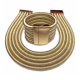 YJZQ African Necklace Jewellery Sets Women's Bracelet and Bib Necklace Women's Egypt Necklaces Gold African Choker Adjustable Collar for Women, Nylon