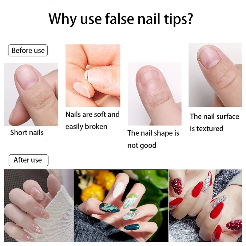 Almond Shaped Nail Tips 500pcs Clear Acrylic Long Nails Full