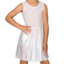 I.C. Collections Big Girls White Stretch Lace Slip, 8
