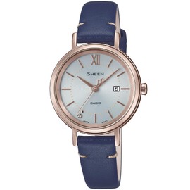 Casio SHS-D Series Solar Wristwatch Scene, navy leather, Bar Index