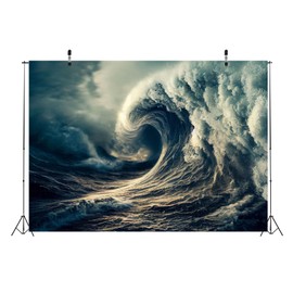 BELECO 7x5ft Fabric Big Ocean Waves Backdrop Vortex Hurricane Storm Waves Tsunami, Dark Sea Gloomy Sky Clouds Background Ocean Nautical Adventure Party Decorations Portrait Shoot Studio Prop
