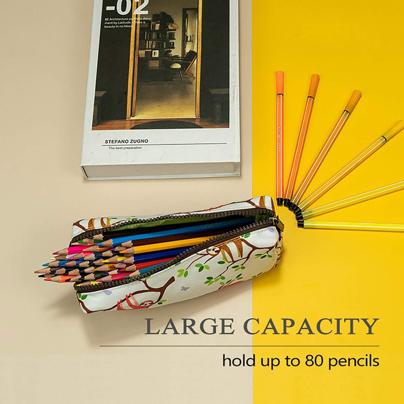 LParkin Cute Sloth Large Capacity Canvas Pencil Case Pen Bag