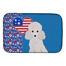 Caroline's Treasures WDK5275DDM Toy White Poodle USA American Dish Drying Mat Absorbent Dish Drying Mat Pad for Kitchen Counter Dish Drainer Mat for Countertop, 14 x 21", Multicolor